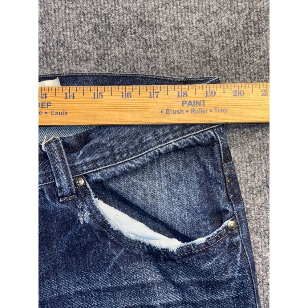JEANIUS Akademiks Jeans Men 38 Blue Denim Stitch Distressed Stretch Straight Leg